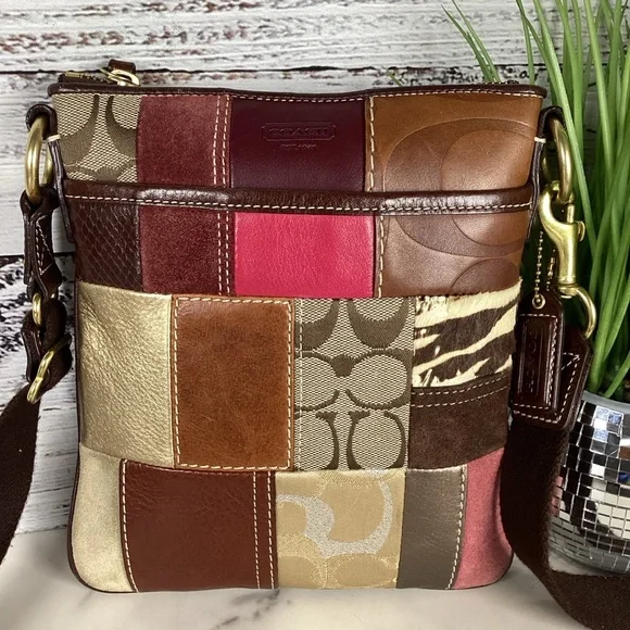 Coach Patchwork Leather Crossbody Bag in Brown, Pink, and Gold Fall Shoulder Pur - Picture 4 of 14